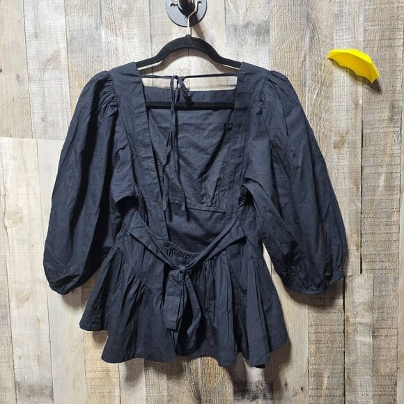 Free People FP Free-est Perfectly Posh Black Peplum Blouse - Picture 3 of 5